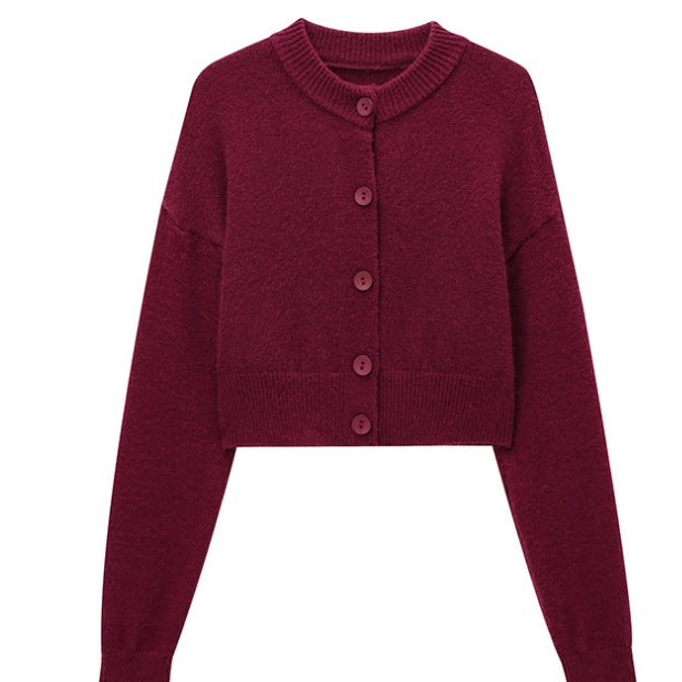 Elarova | Damen kurze Strickjacke mit Knopfleiste und elegantem Rundhalsausschnitt
