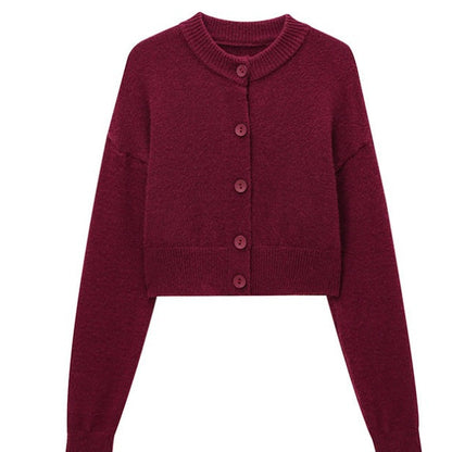 Elarova | Damen kurze Strickjacke mit Knopfleiste und elegantem Rundhalsausschnitt