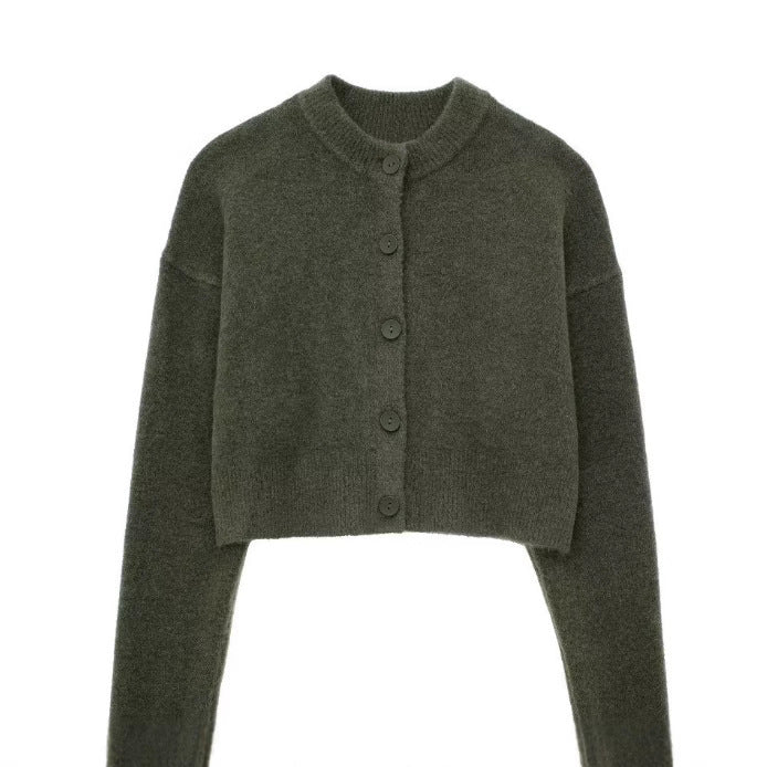 Elarova | Damen kurze Strickjacke mit Knopfleiste und elegantem Rundhalsausschnitt