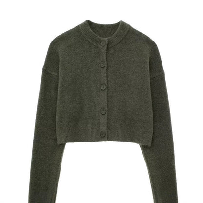 Elarova | Damen kurze Strickjacke mit Knopfleiste und elegantem Rundhalsausschnitt