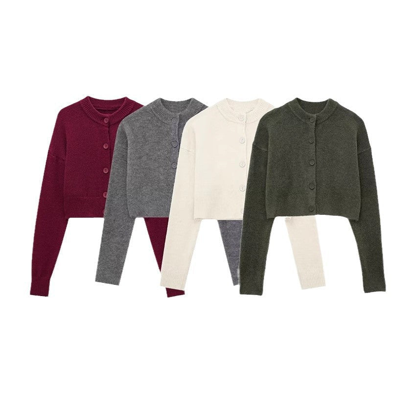 Elarova | Damen kurze Strickjacke mit Knopfleiste und elegantem Rundhalsausschnitt