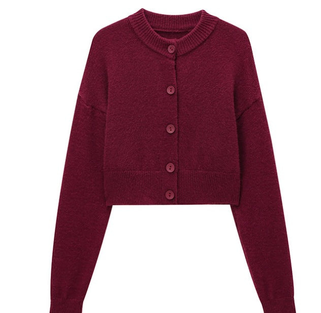 Elarova | Damen kurze Strickjacke mit Knopfleiste und elegantem Rundhalsausschnitt