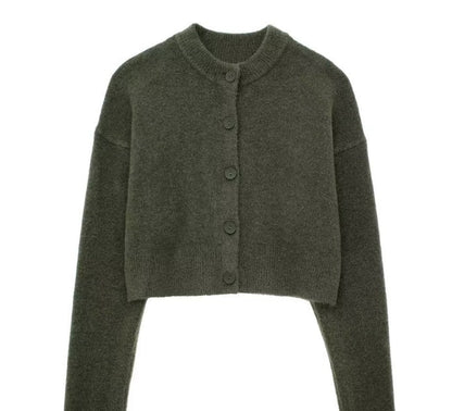 Elarova | Damen kurze Strickjacke mit Knopfleiste und elegantem Rundhalsausschnitt