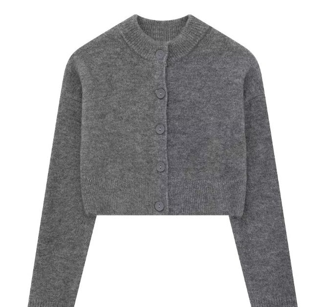 Elarova | Damen kurze Strickjacke mit Knopfleiste und elegantem Rundhalsausschnitt