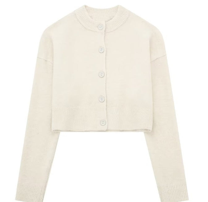 Elarova | Damen kurze Strickjacke mit Knopfleiste und elegantem Rundhalsausschnitt