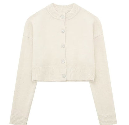 Elarova | Damen kurze Strickjacke mit Knopfleiste und elegantem Rundhalsausschnitt