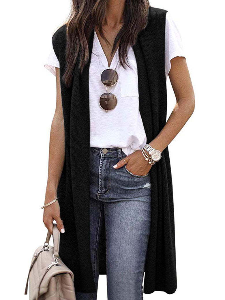Elarova | Damen offene Strickjacke mit lässigem Schnitt und langen Seitenpartien