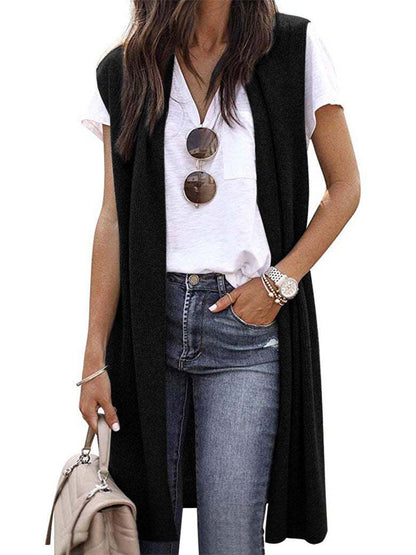 Elarova | Damen offene Strickjacke mit lässigem Schnitt und langen Seitenpartien
