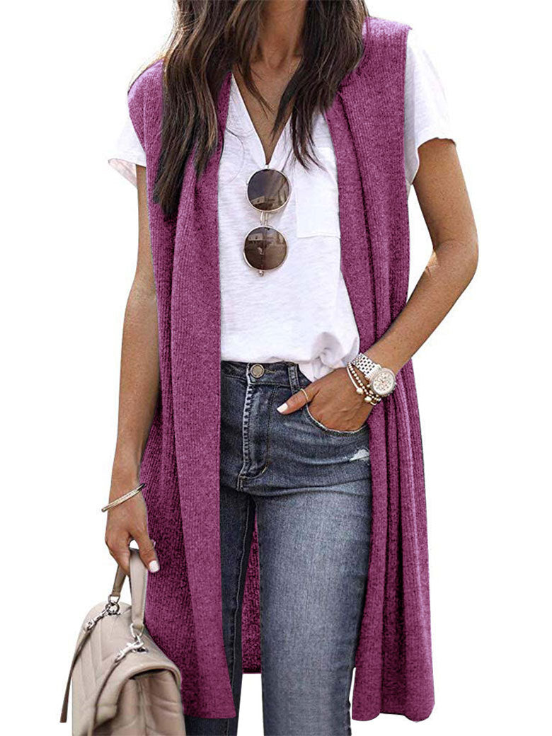 Elarova | Damen offene Strickjacke mit lässigem Schnitt und langen Seitenpartien