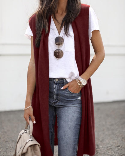 Elarova | Damen offene Strickjacke mit lässigem Schnitt und langen Seitenpartien