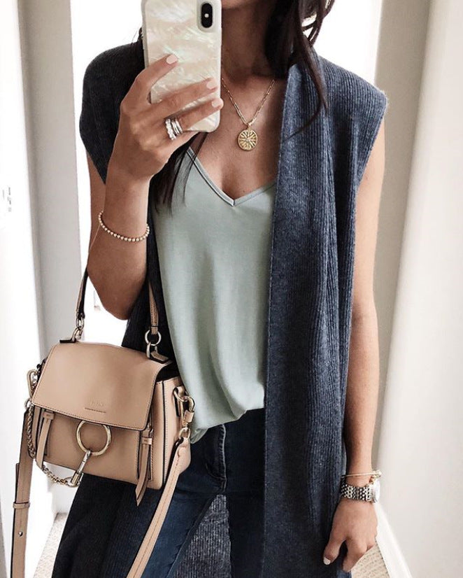 Elarova | Damen offene Strickjacke mit lässigem Schnitt und langen Seitenpartien