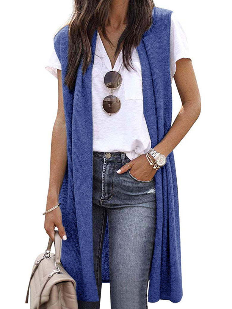 Elarova | Damen offene Strickjacke mit lässigem Schnitt und langen Seitenpartien