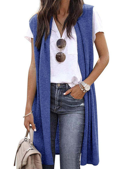 Elarova | Damen offene Strickjacke mit lässigem Schnitt und langen Seitenpartien
