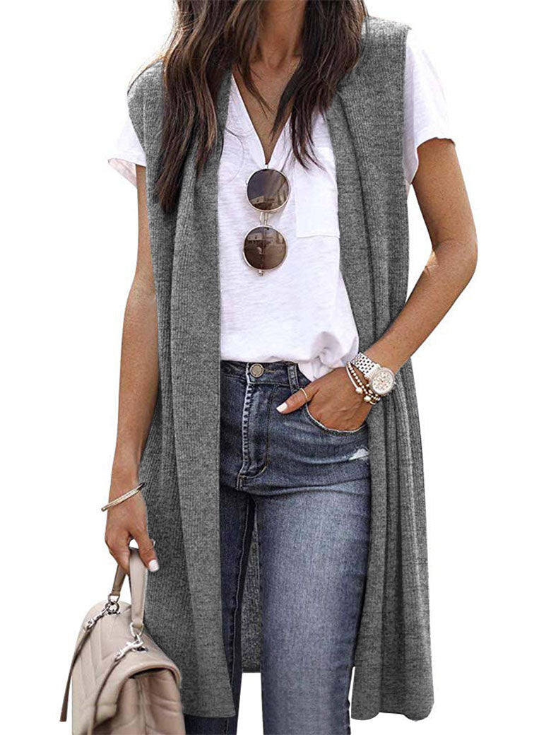 Elarova | Damen offene Strickjacke mit lässigem Schnitt und langen Seitenpartien