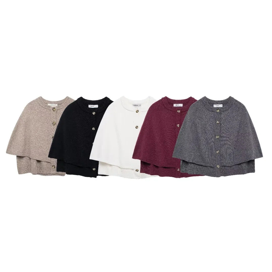 Elarova | Damen weiches StrickCape mit Knöpfen