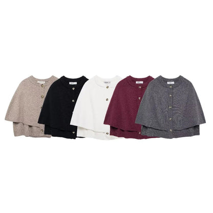 Elarova | Damen weiches StrickCape mit Knöpfen