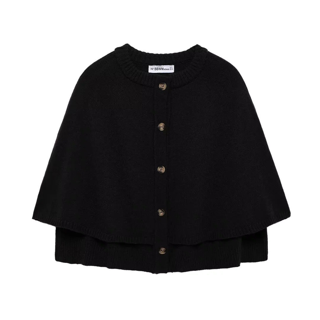 Elarova | Damen weiches StrickCape mit Knöpfen