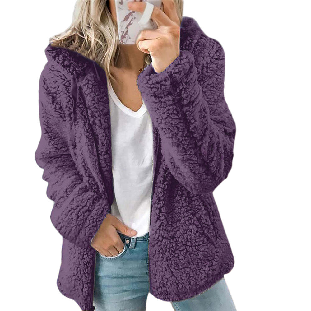 Elarova | Damenmode | Eleganter Bären Teddy Pelzmantel: Weicher Fleece Mantel mit Taschen und Reißverschluss