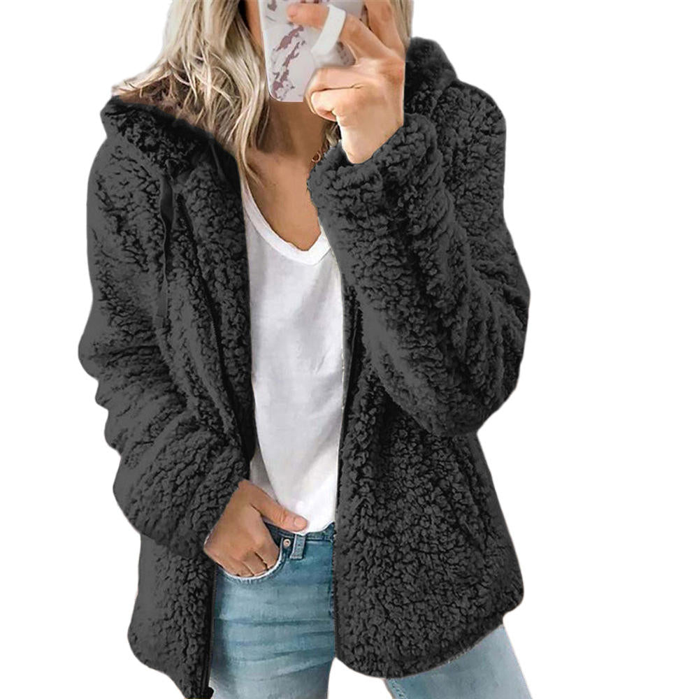 Elarova | Damenmode | Eleganter Bären Teddy Pelzmantel: Weicher Fleece Mantel mit Taschen und Reißverschluss