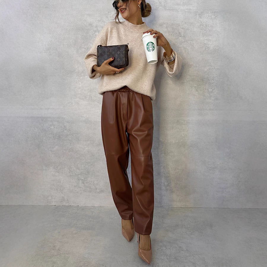 Elarova | Dash Petal Taille Tasche Faux Leder Hosen