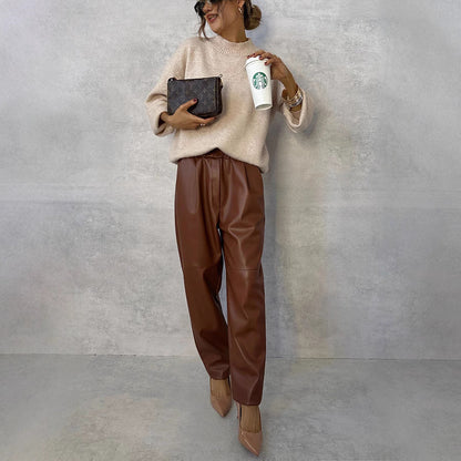 Elarova | Dash Petal Taille Tasche Faux Leder Hosen
