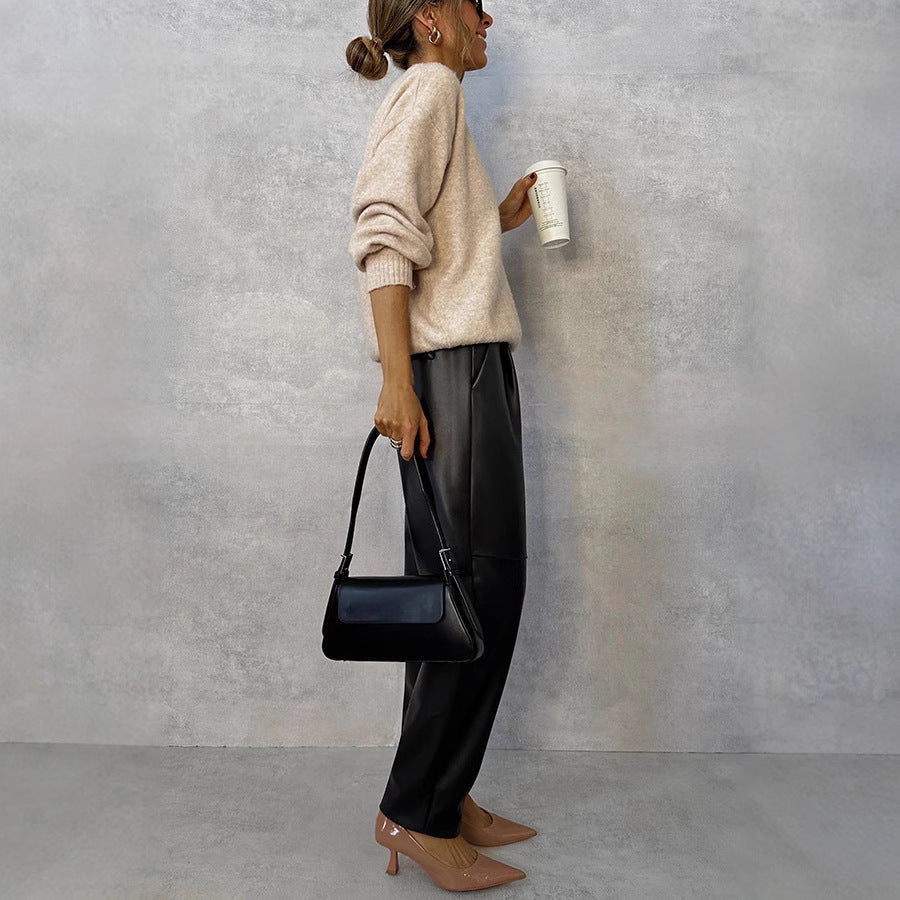 Elarova | Dash Petal Taille Tasche Faux Leder Hosen