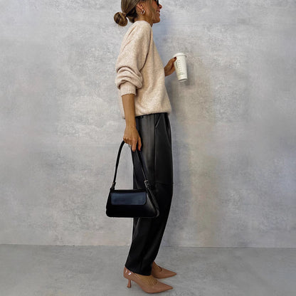 Elarova | Dash Petal Taille Tasche Faux Leder Hosen