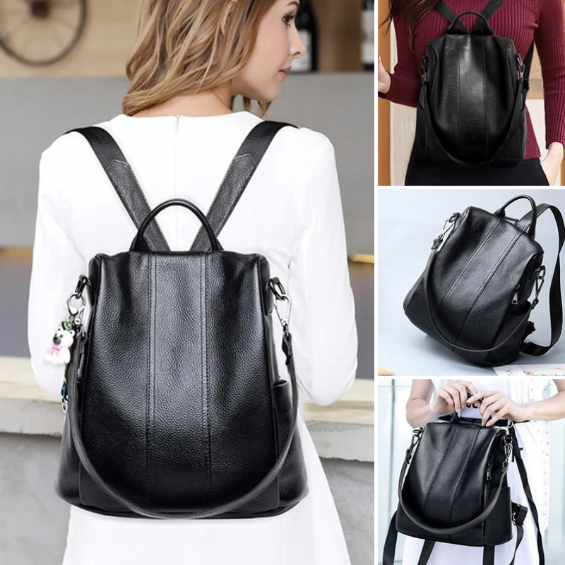 Norvielle Leder Rucksack Diebstahlssicher Schwarz - Norvielle
