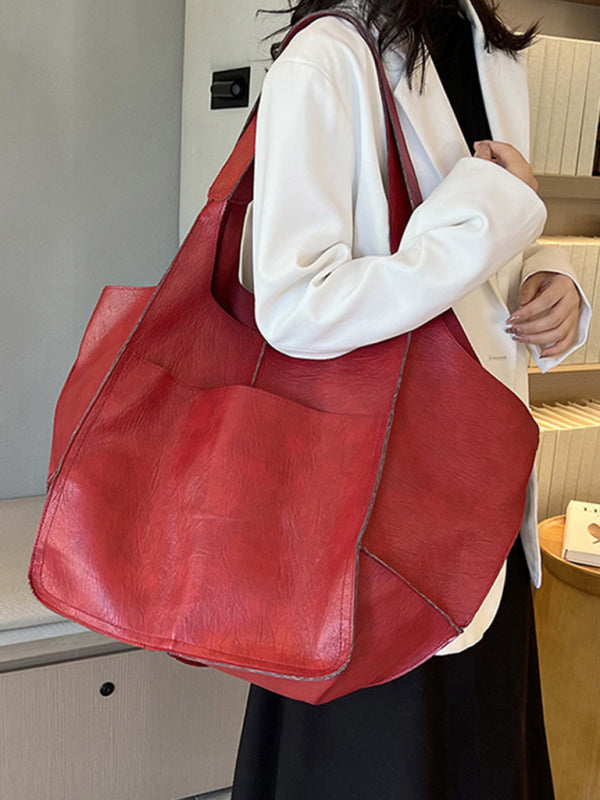 Große Leder-Tote-Tasche Weiches Leder Schultertasche Schwarz - Norvielle