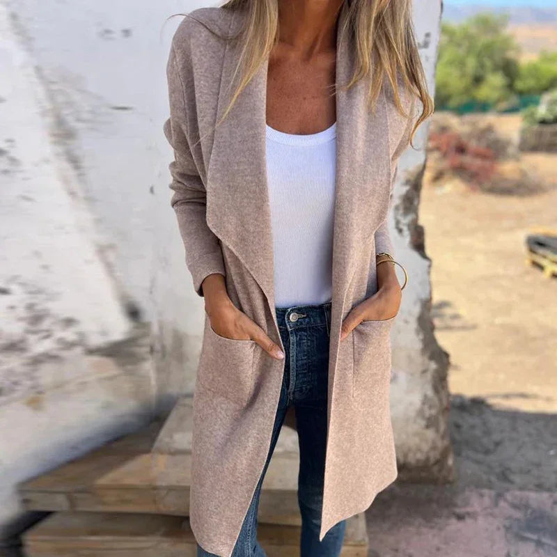 Elarova | Einfarbiger MidLength Cardigan Mantel