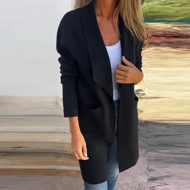 Elarova | Einfarbiger MidLength Cardigan Mantel