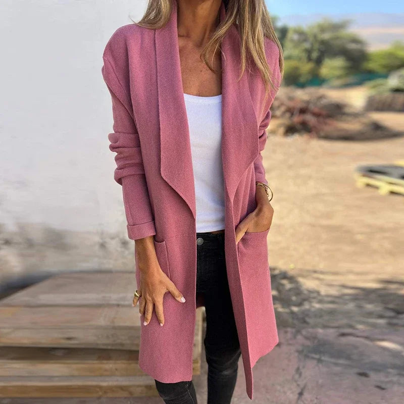Elarova | Einfarbiger MidLength Cardigan Mantel