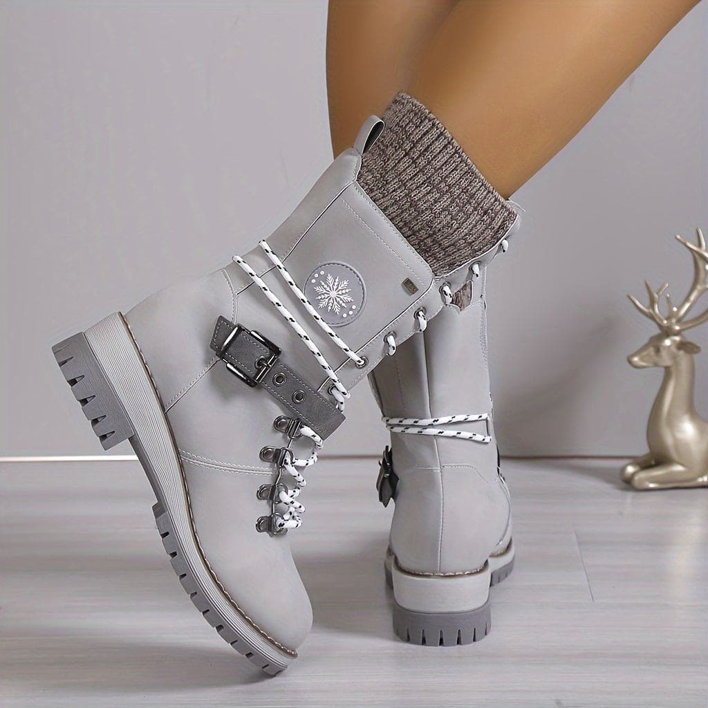 Norvielle Damen Thermo-Stiefel Gestrickt Woll Schwarz - Norvielle