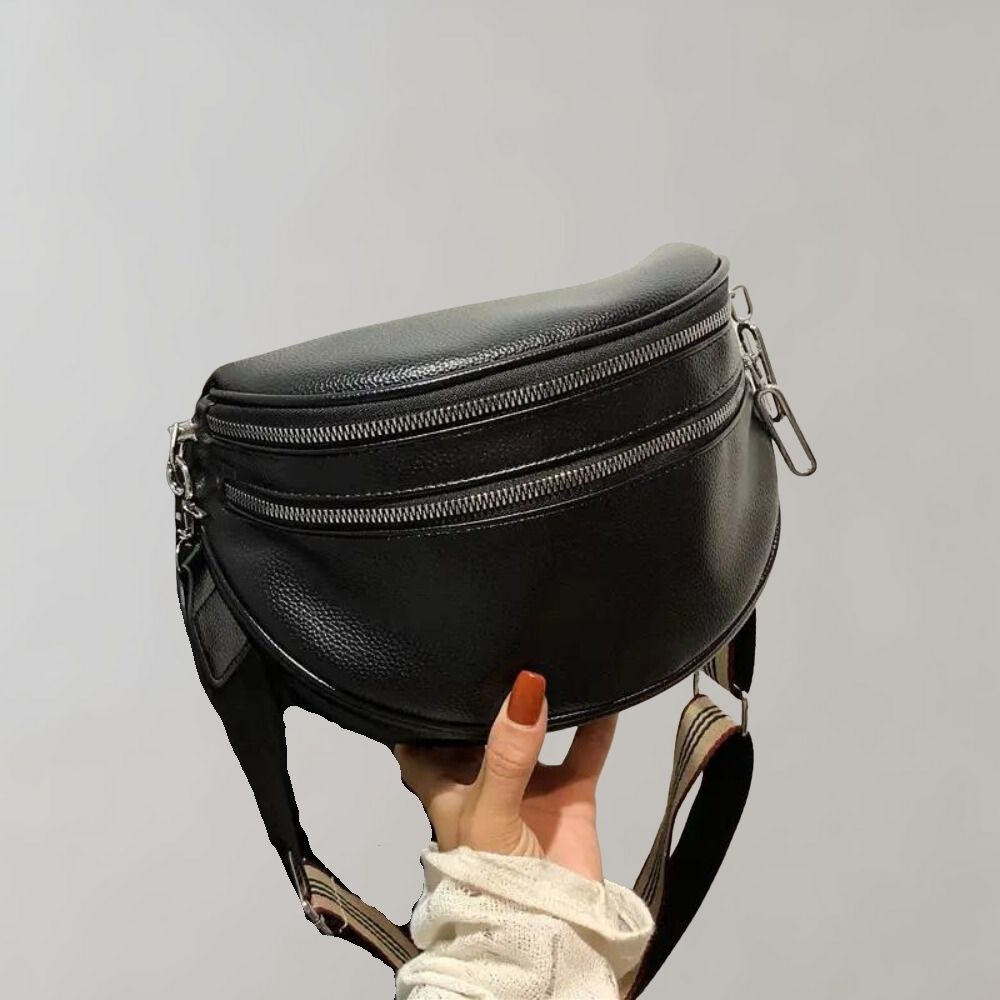 Leder Crossbody Tasche Damen Elegantes Design Mehrfachfach Schwarz - Norvielle