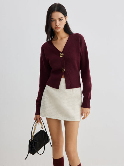 Elarova | Eleganter Metallknopf Kurzer Strickjacke