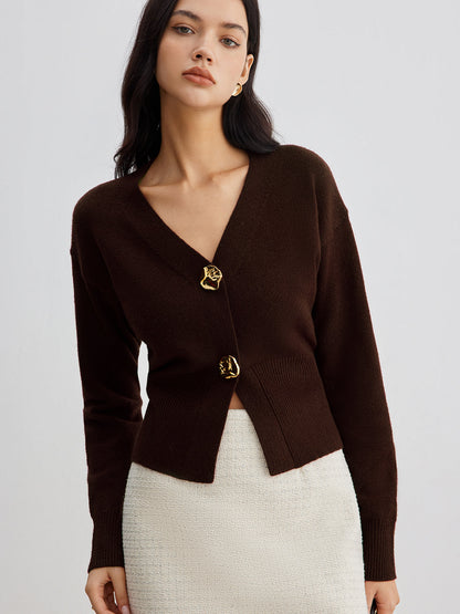 Elarova | Eleganter Metallknopf Kurzer Strickjacke