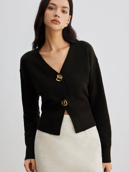 Elarova | Eleganter Metallknopf Kurzer Strickjacke