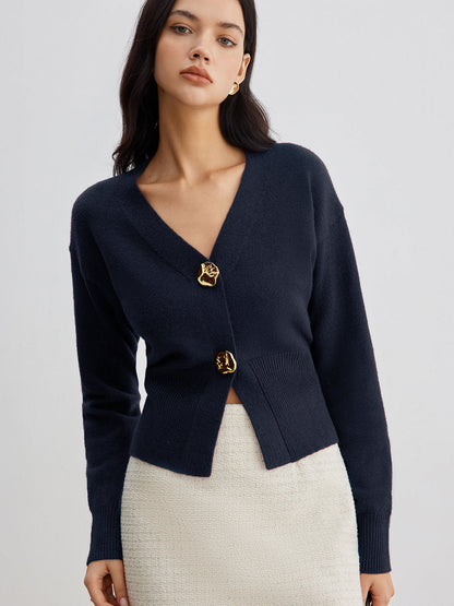 Elarova | Eleganter Metallknopf Kurzer Strickjacke