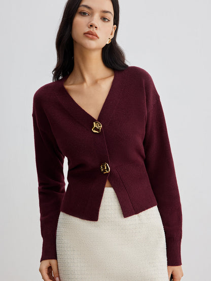 Elarova | Eleganter Metallknopf Kurzer Strickjacke
