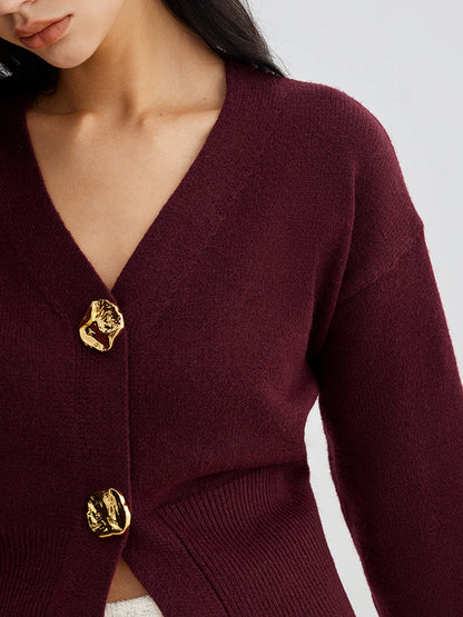 Elarova | Eleganter Metallknopf Kurzer Strickjacke