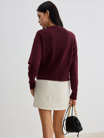 Elarova | Eleganter Metallknopf Kurzer Strickjacke