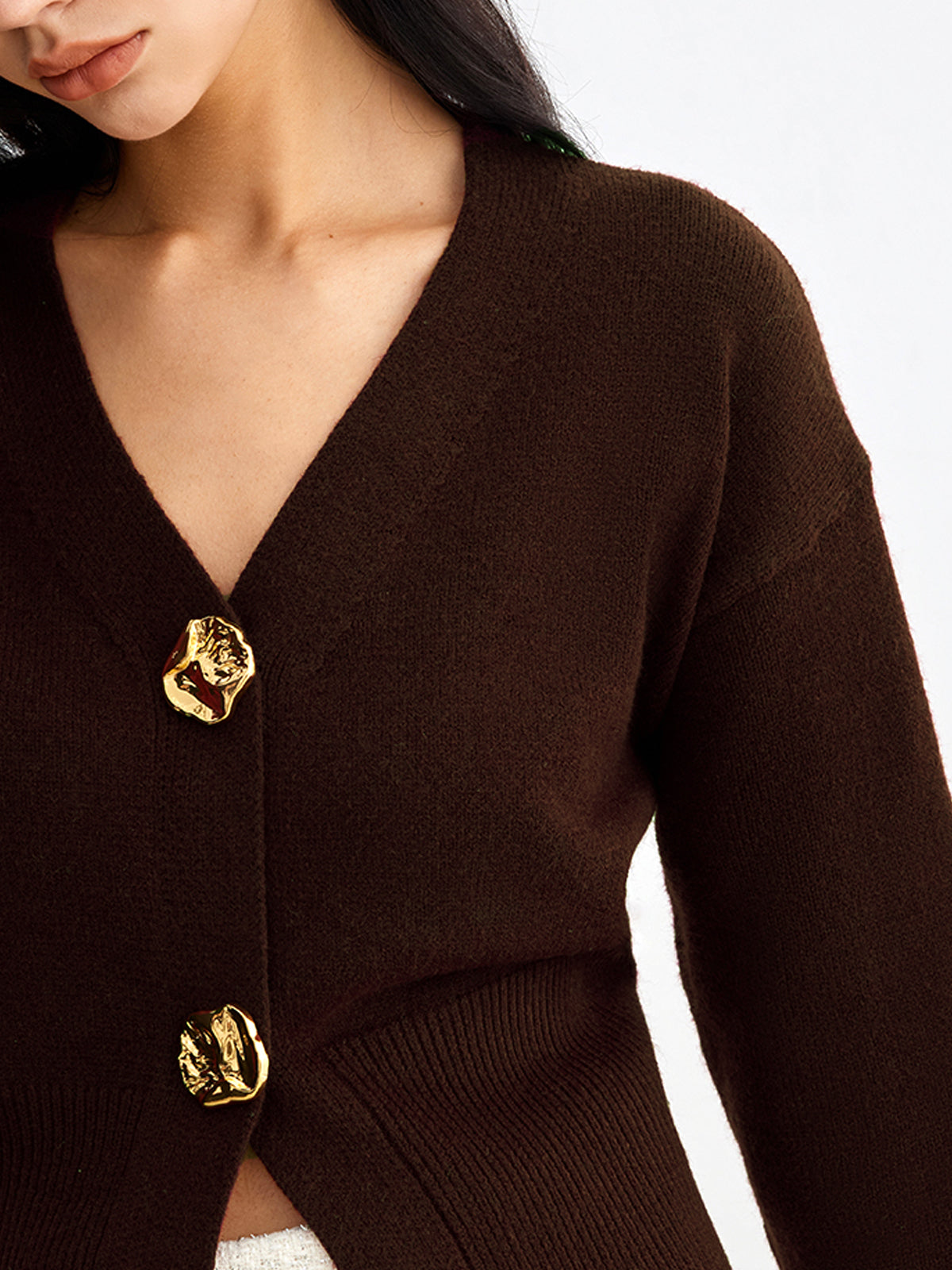 Elarova | Eleganter Metallknopf Kurzer Strickjacke