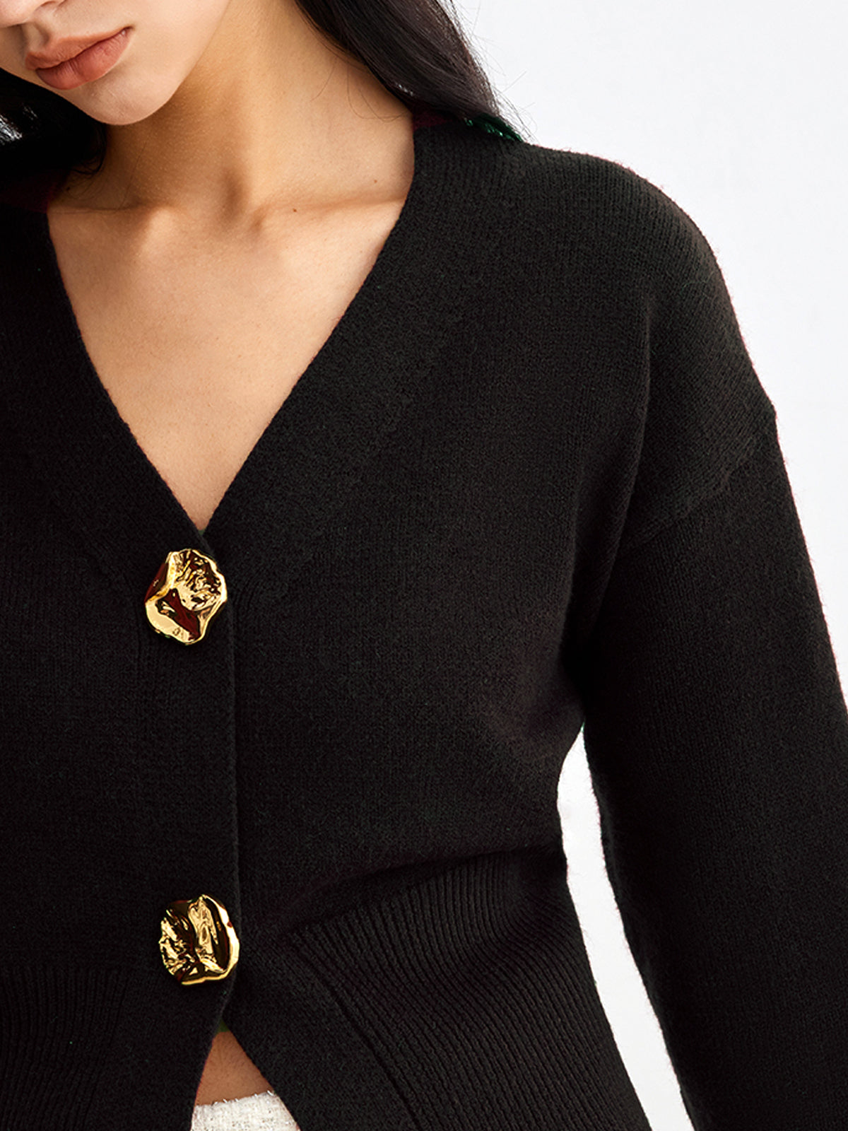 Elarova | Eleganter Metallknopf Kurzer Strickjacke