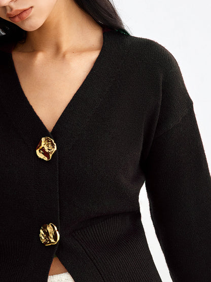Elarova | Eleganter Metallknopf Kurzer Strickjacke