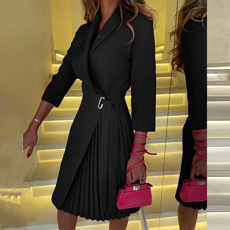 Elarova | Eleganter gekerbter Kragen Blazer Kleid