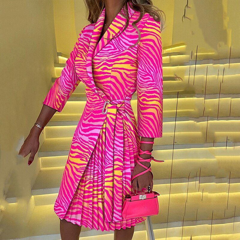 Elarova | Eleganter gekerbter Kragen Blazer Kleid