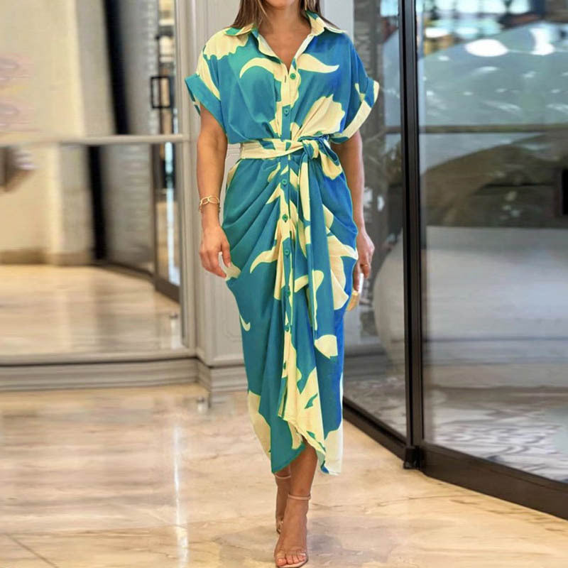 Elarova: Elegantes Kurzarm-Blusenkleid mit Blumenmuster