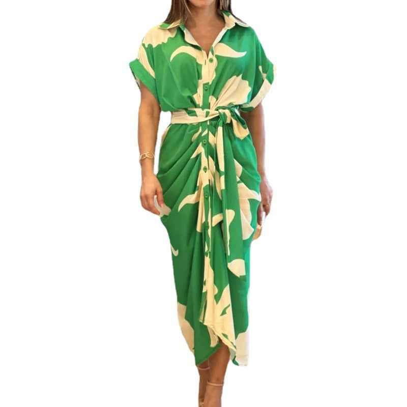 Norvielle Damen Blusenkleid Kurzarm Blumenmuster - Norvielle