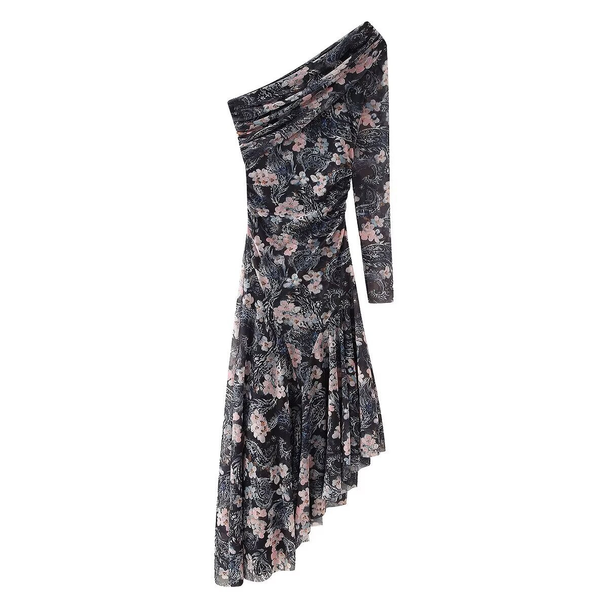 Norvielle Damen Netzkleid Transparent Blumenmuster - Norvielle