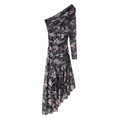 Norvielle Damen Netzkleid Transparent Blumenmuster - Norvielle